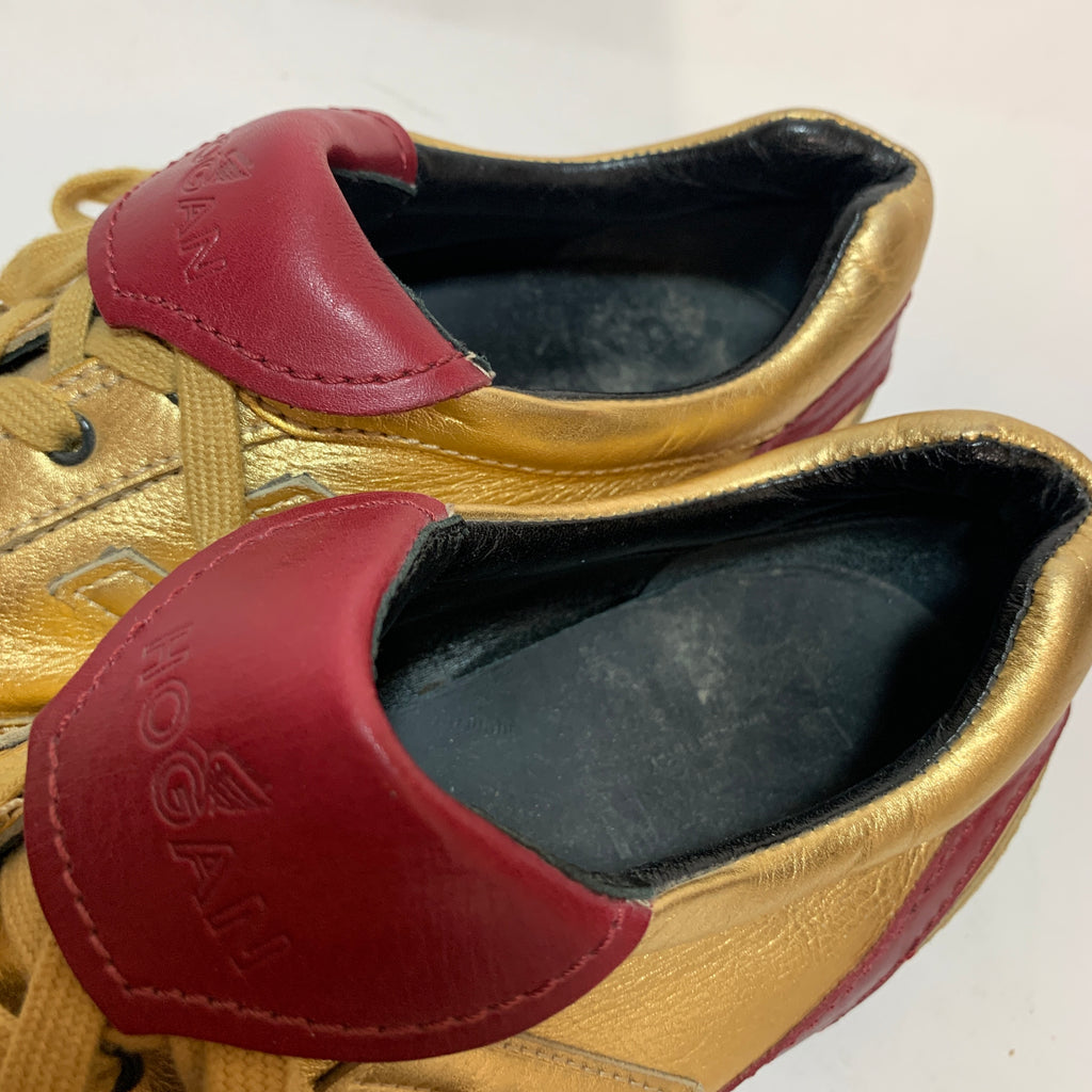 Hogan Gold & Maroon Leather Sneakers | Pre Loved |