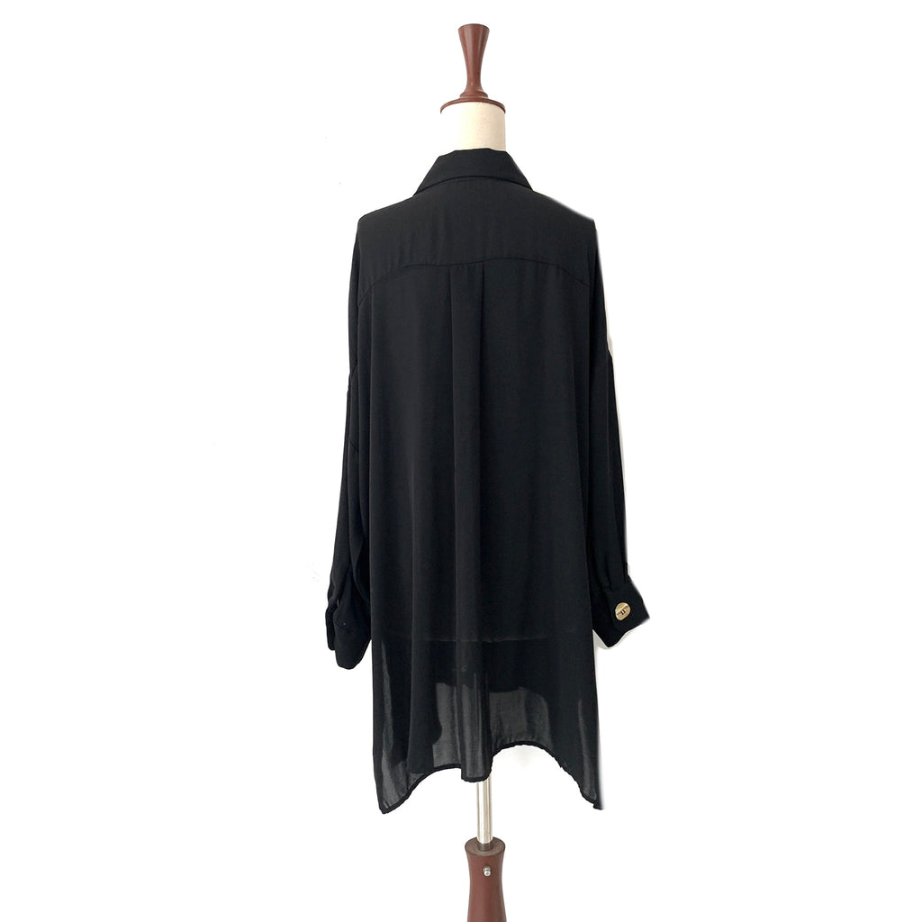ZARA Black Long Shirt with Gold Buttons | Gently Used |