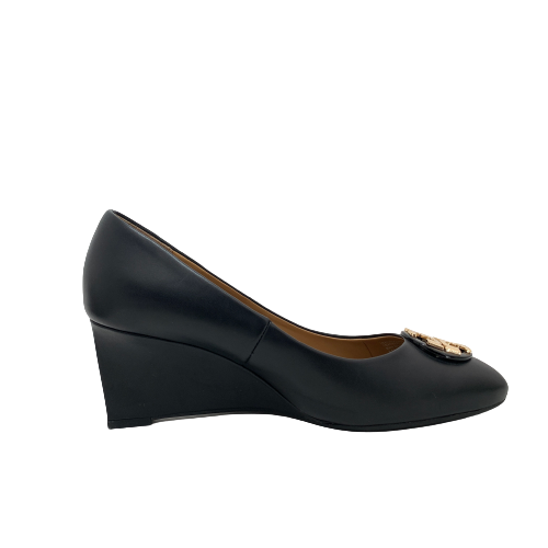 Tory Burch Black 'Claire' Leather Wedges | Pre Loved |