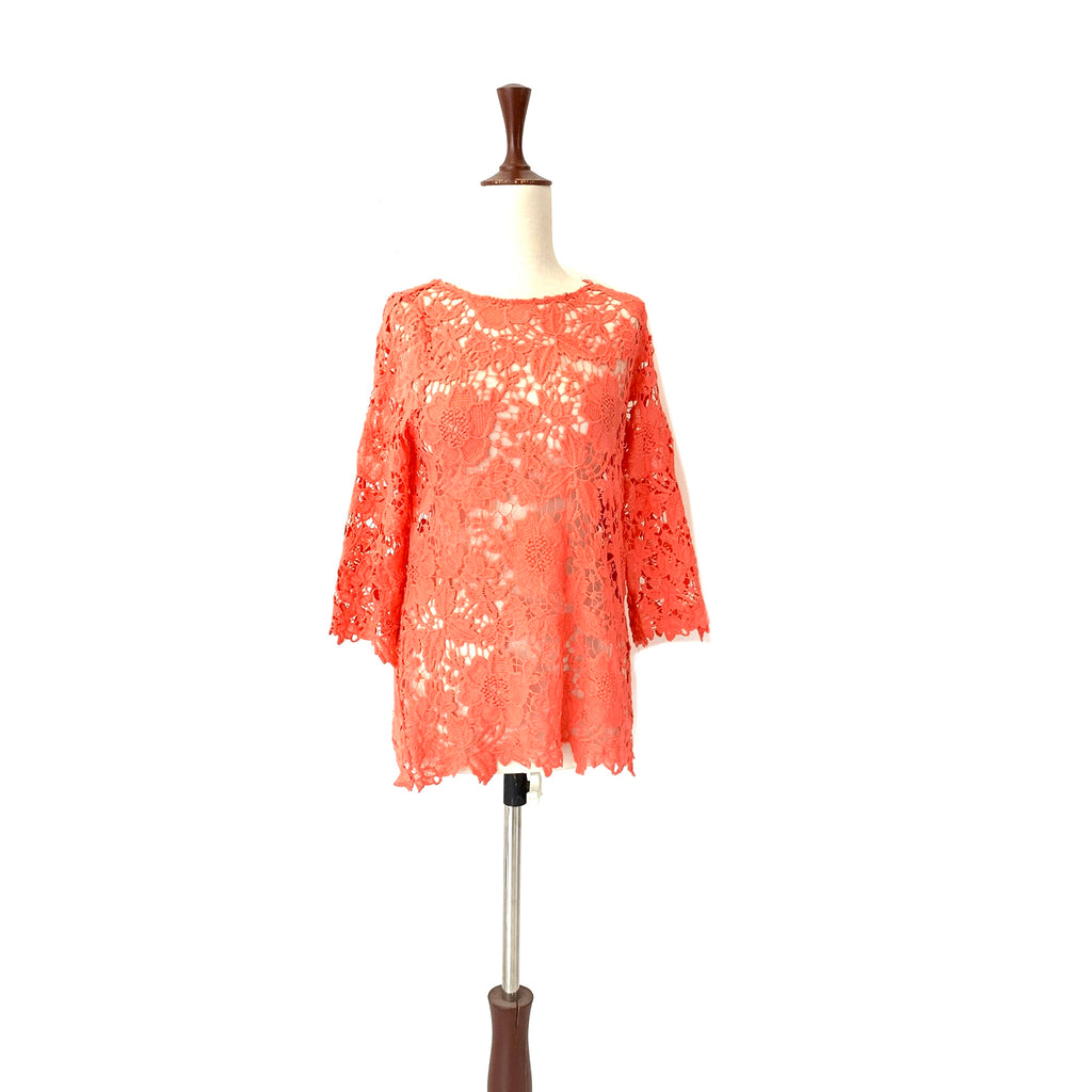 Papaya Coral Lace Top | Gently Used |
