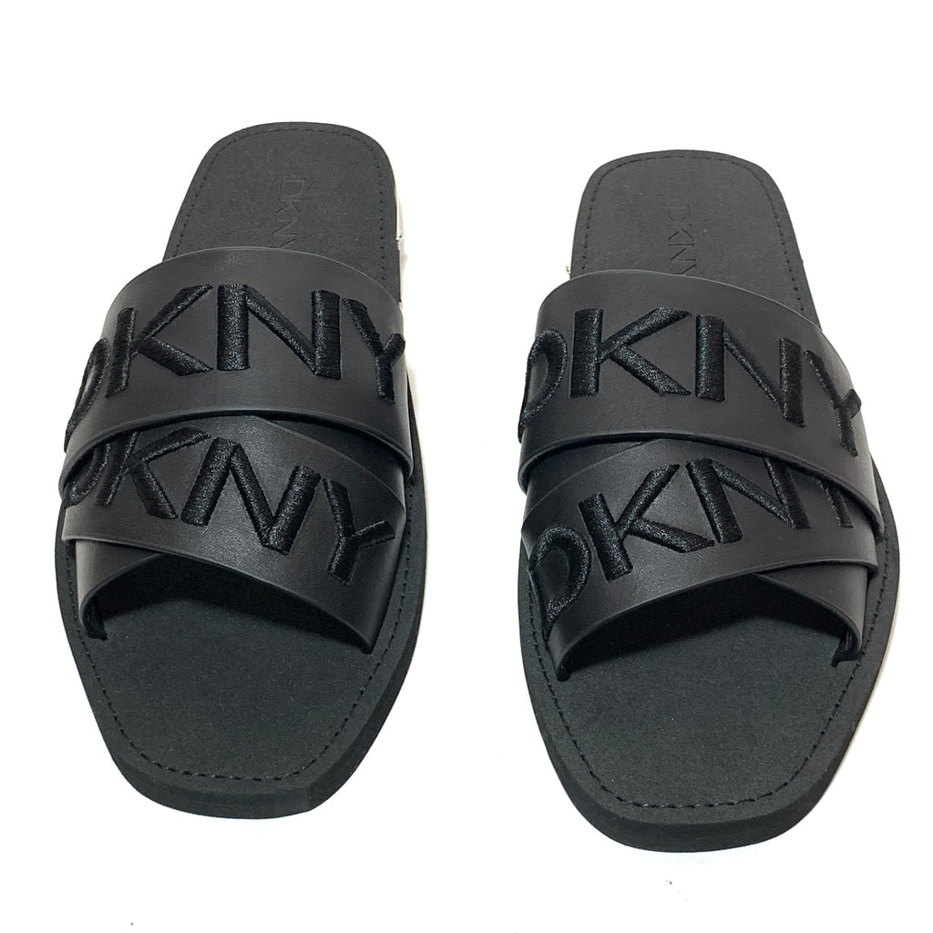 DKNY Black 'Isha' Logo Slide Sandals | Brand New |