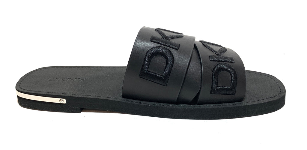 DKNY Black 'Isha' Logo Slide Sandals | Brand New |