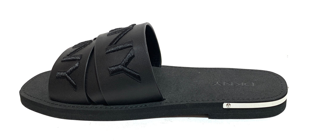 DKNY Black 'Isha' Logo Slide Sandals | Brand New |