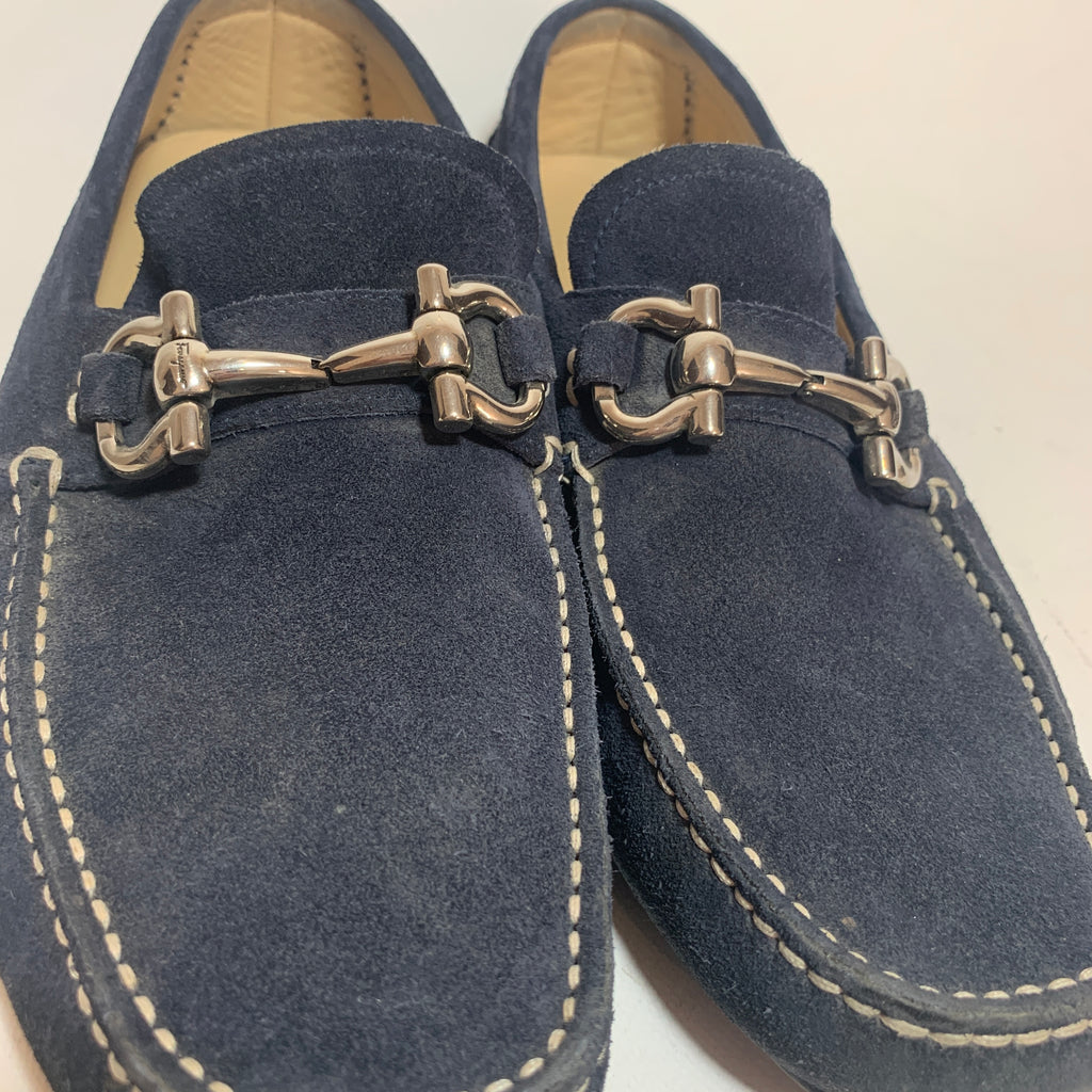 Salvatore Ferragamo Blue Suede Men's Loafers | Pre Loved |