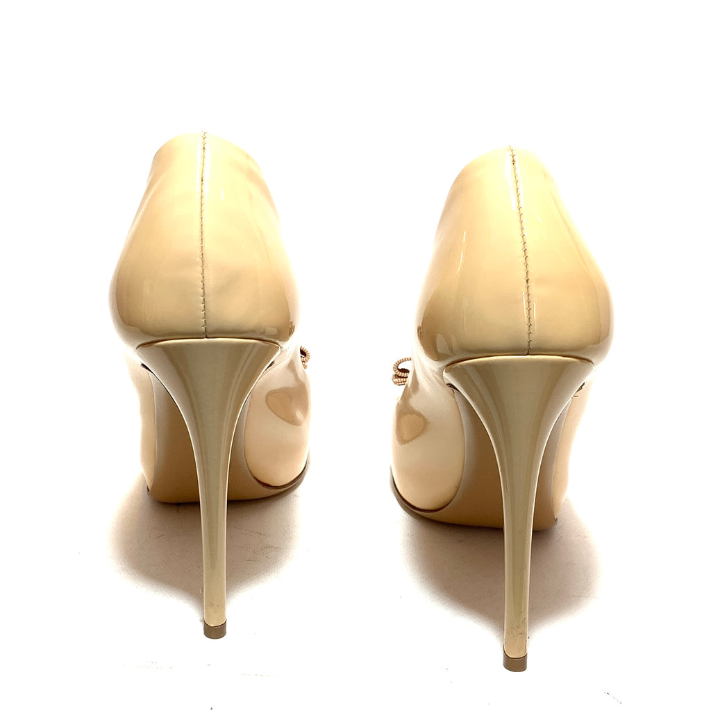 Salvatore Ferragamo 'Riley' Beige Patent Pumps | Pre Loved |