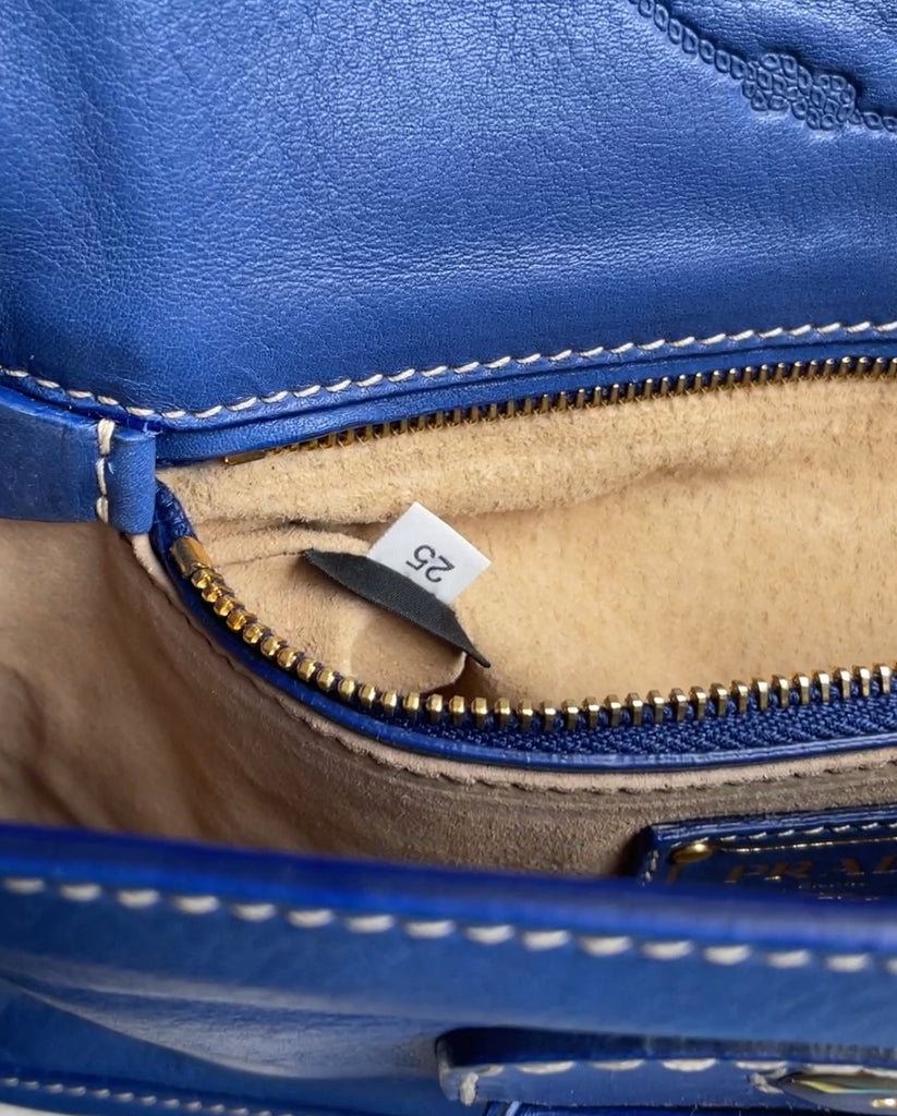 Prada Blue Leather City Clutch Bag | Pre Loved |