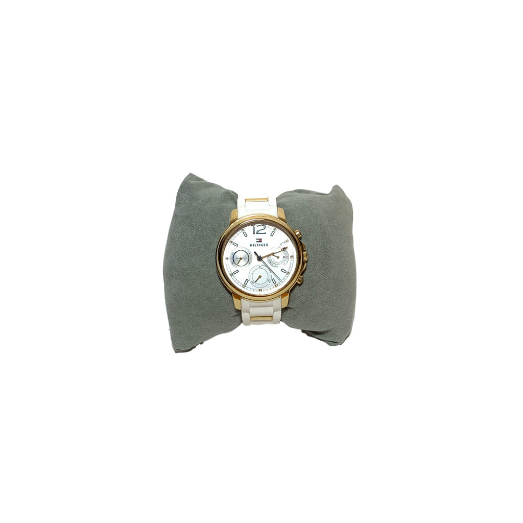 Tommy Hilfiger Gold & White Silicone Strap Watch | Gently Used |
