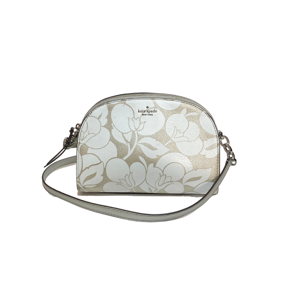 Kate Spade Silver & White Printed Leather Crossbody Bag | Gently Used |