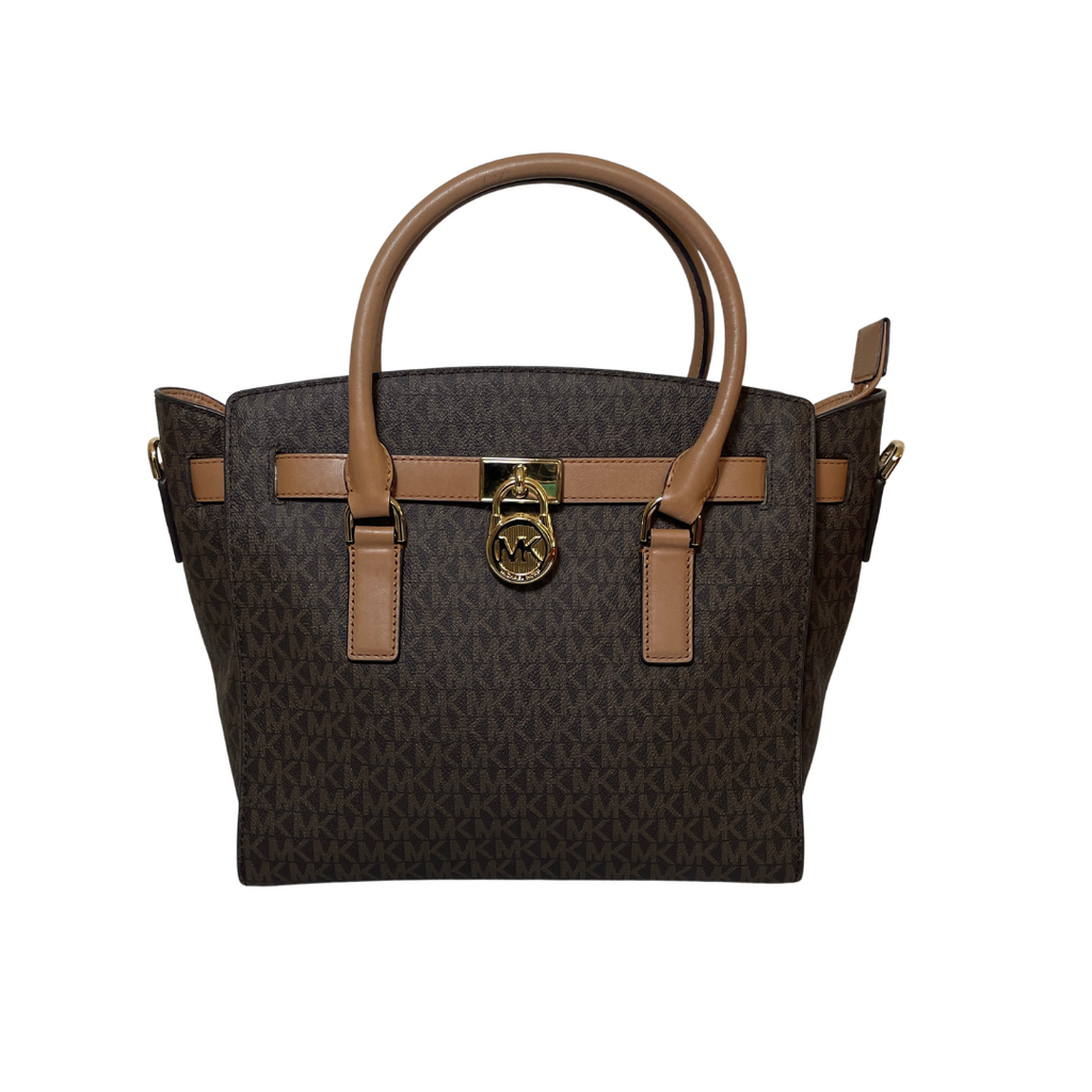 Michael Kors Large Brown Monogram Hamilton Lock Satchel | Like New |