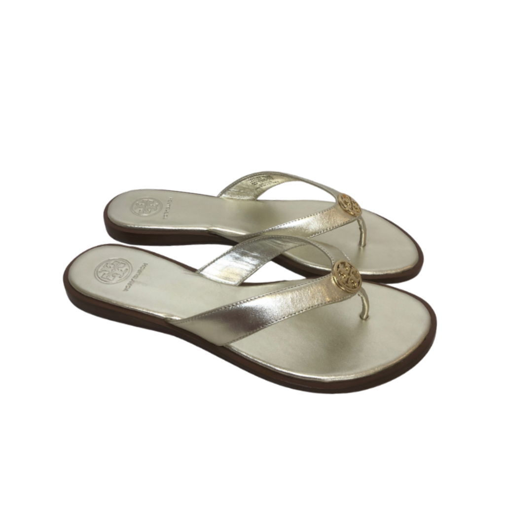 Tory Burch Gold Logo 'Benton' Thong Sandals | Like New |