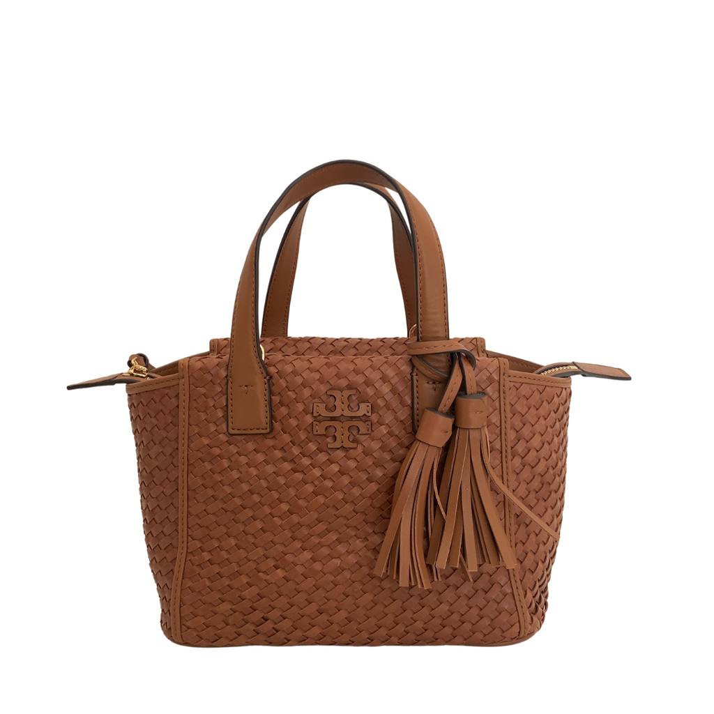 Tory Burch Tan Leather 'THEA' Woven Mini Slouchy Satchel | Brand New |