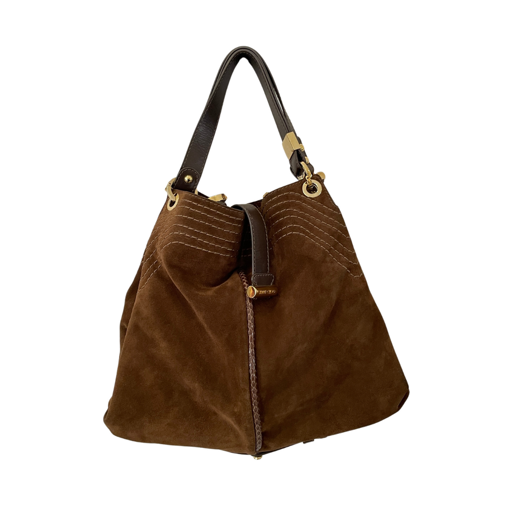 Jimmy Choo Cognac Brown Suede & Water Trim 'Alex' Bag | Pre Loved |