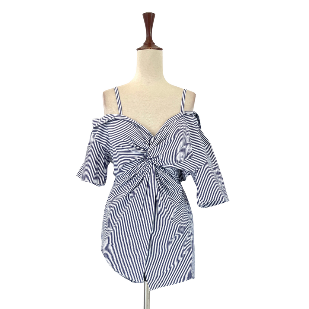 ZARA Blue and White Striped Front Knot Top | Brand New |
