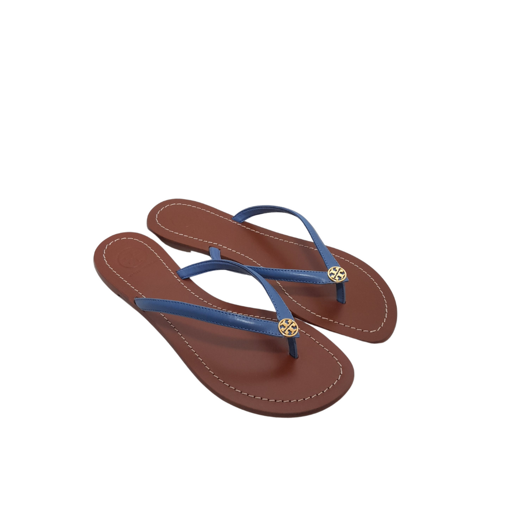 Tory Burch 'Terra' Blue Leather Thong Sandals | Brand New |
