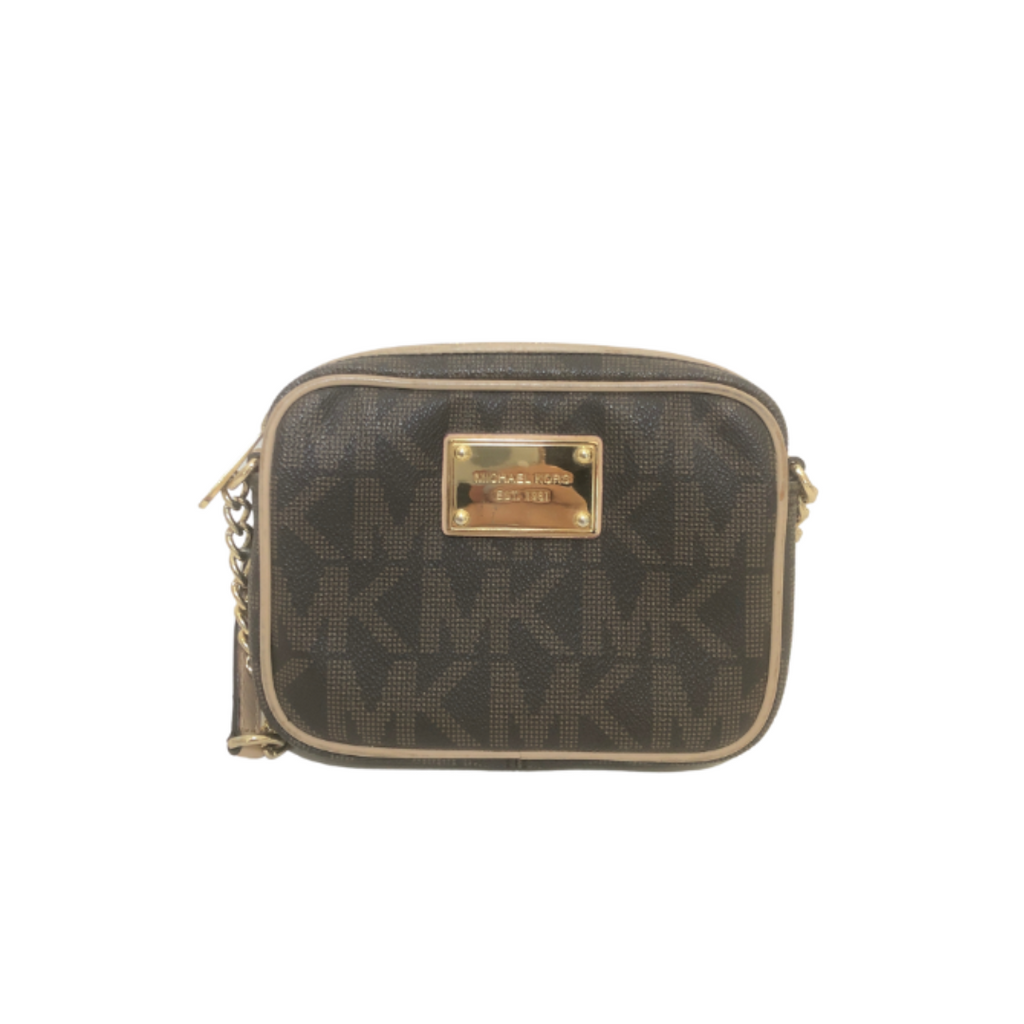 Michael Kors Brown Monogram Mini Crossbody Bag | Pre Loved |