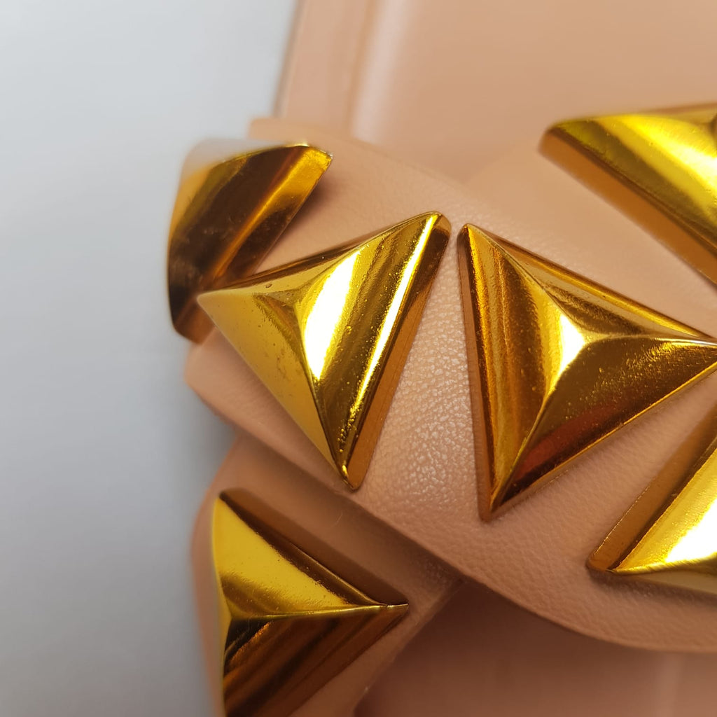 ZARA Brown Gold Stud Slides | Brand New |