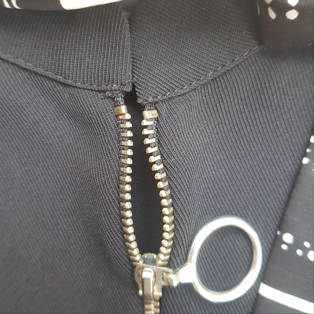 ZARA Black Zip Top with Silk Necktie | Gently Used |