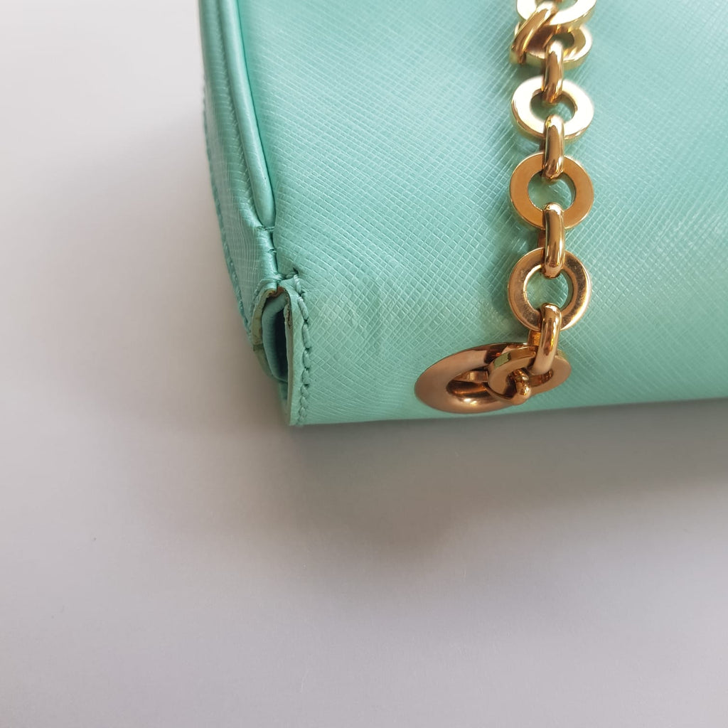 Salvatore Ferragamo Turquoise Leather 'Luciana' Chain Flap Bag | Pre Loved |