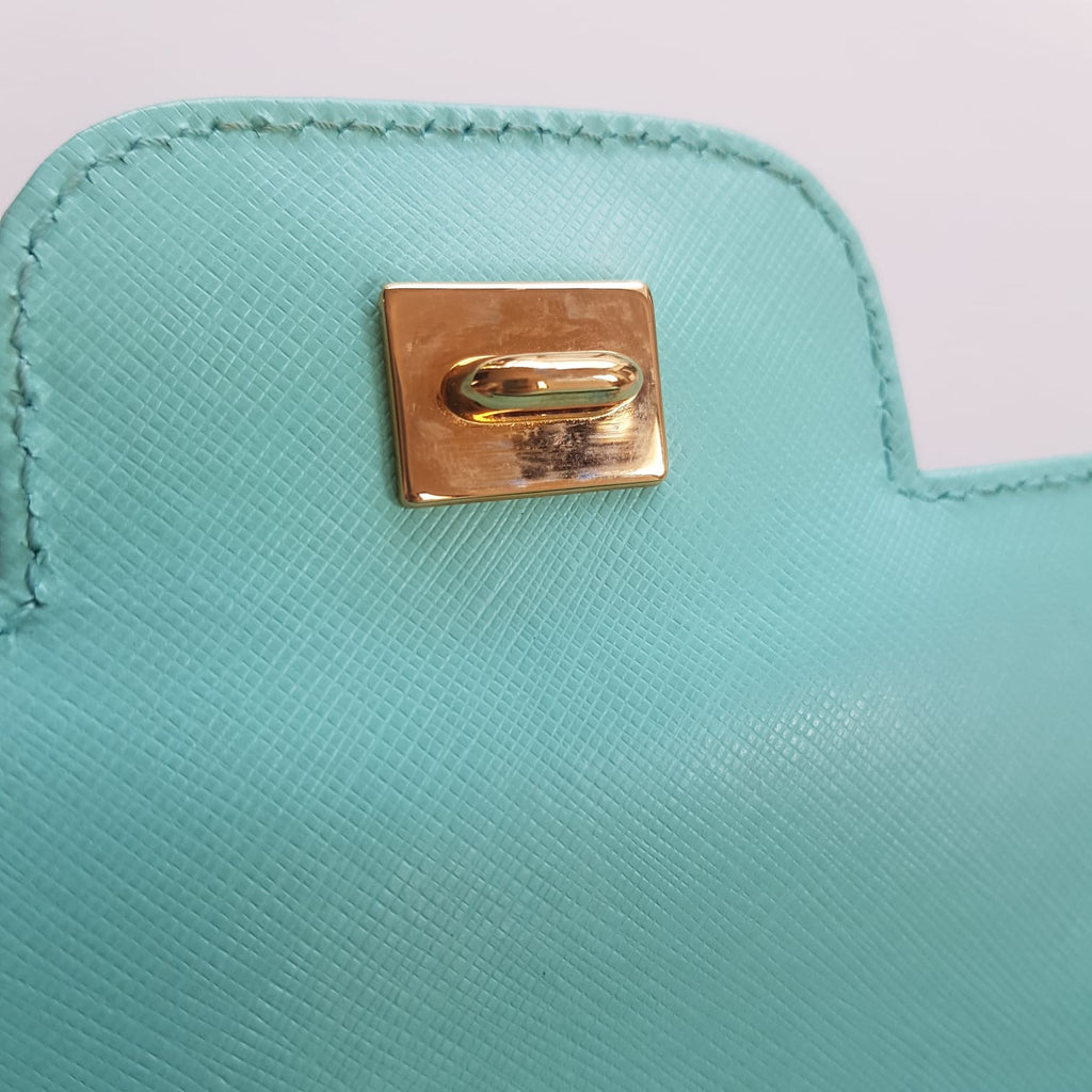 Salvatore Ferragamo Turquoise Leather 'Luciana' Chain Flap Bag | Pre Loved |