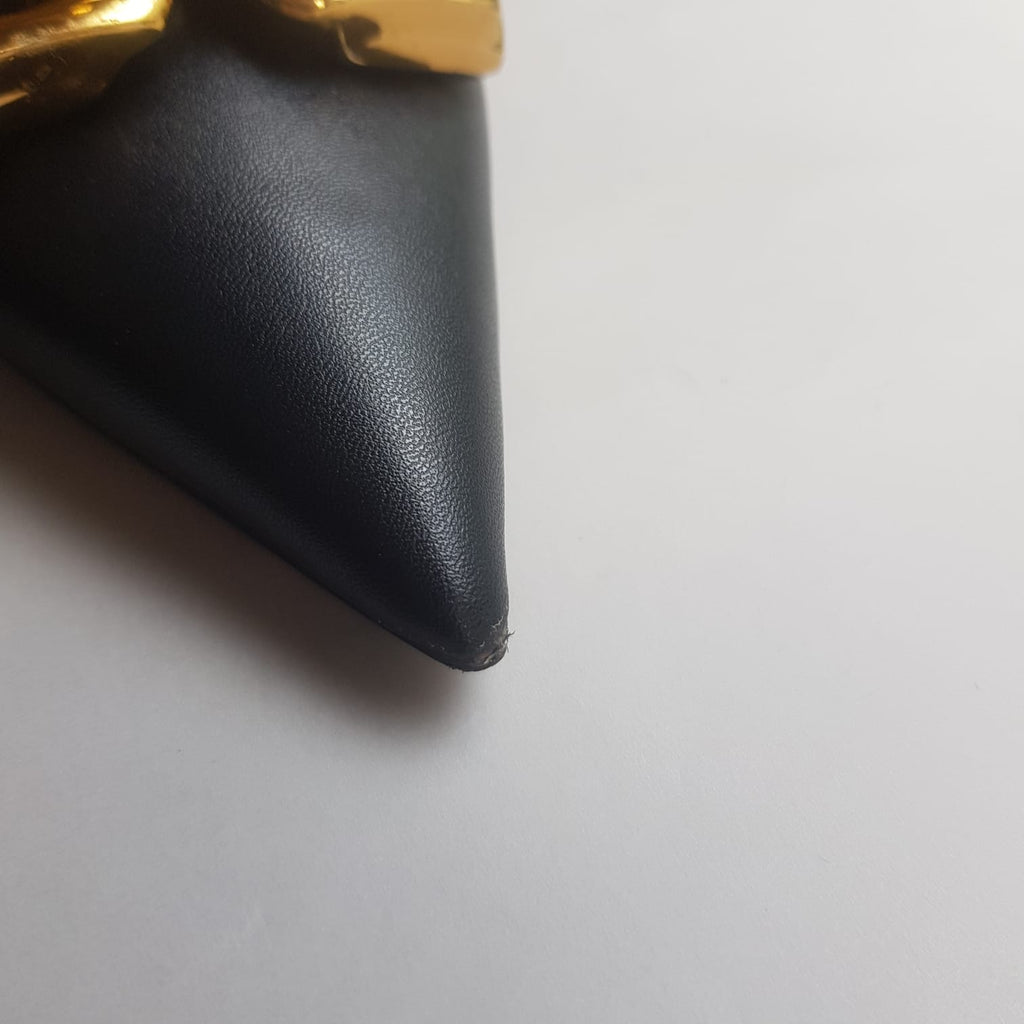 ZARA Black Large Gold Buckle Mules | Gently Used |