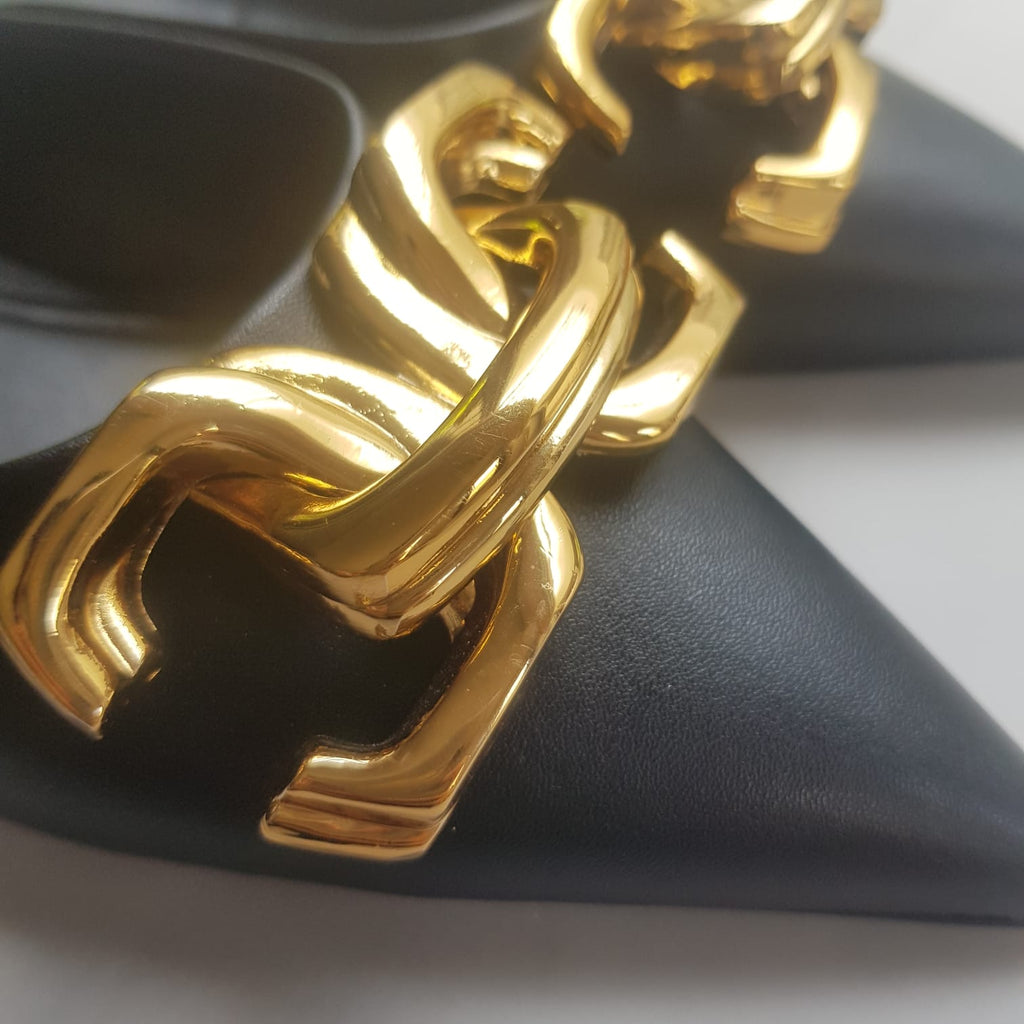 ZARA Black Large Gold Buckle Mules | Gently Used |