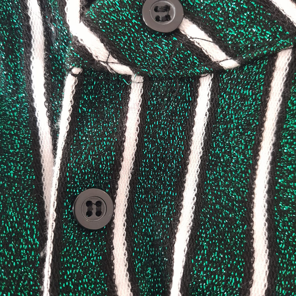 ZARA Green Glitter Striped Collared Long Shirt | Gently Used |