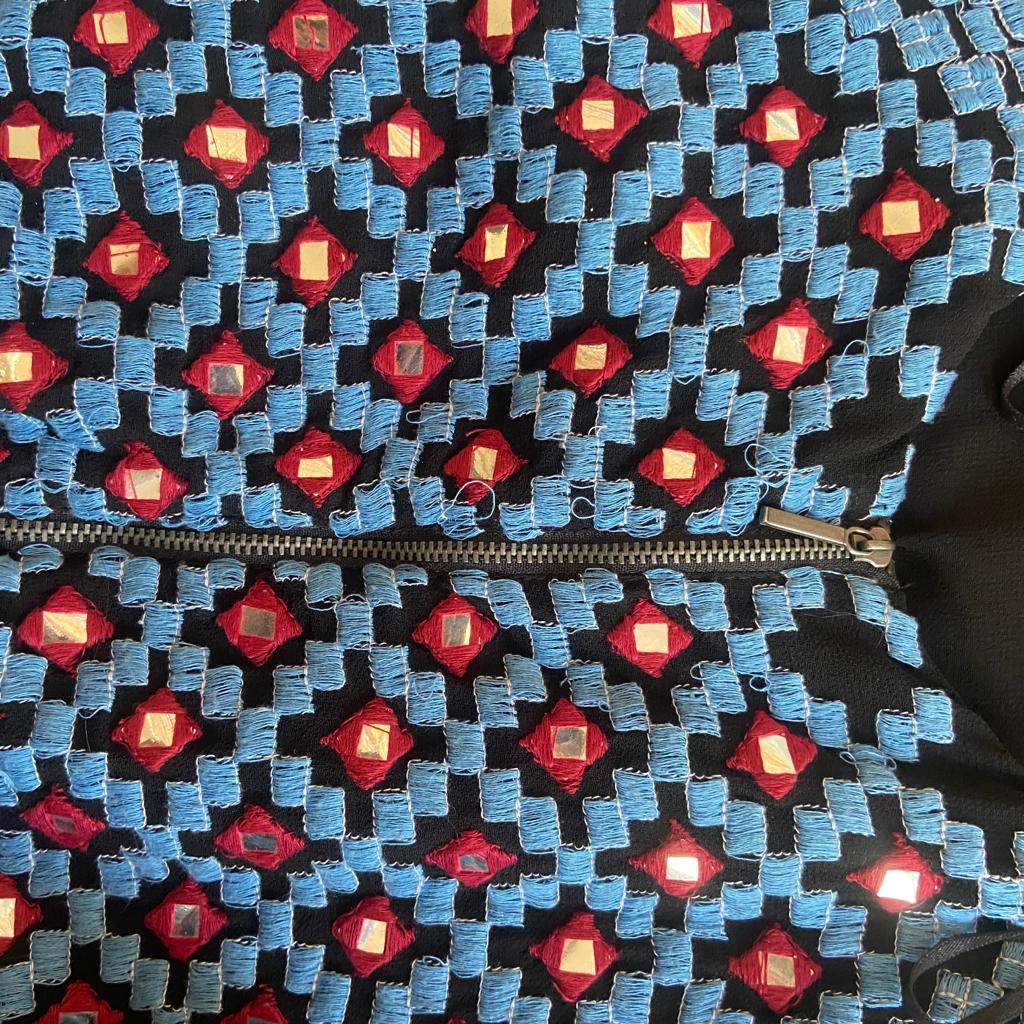 ZARA Blue and Red Mirror-work Zip Top | Gently Used |