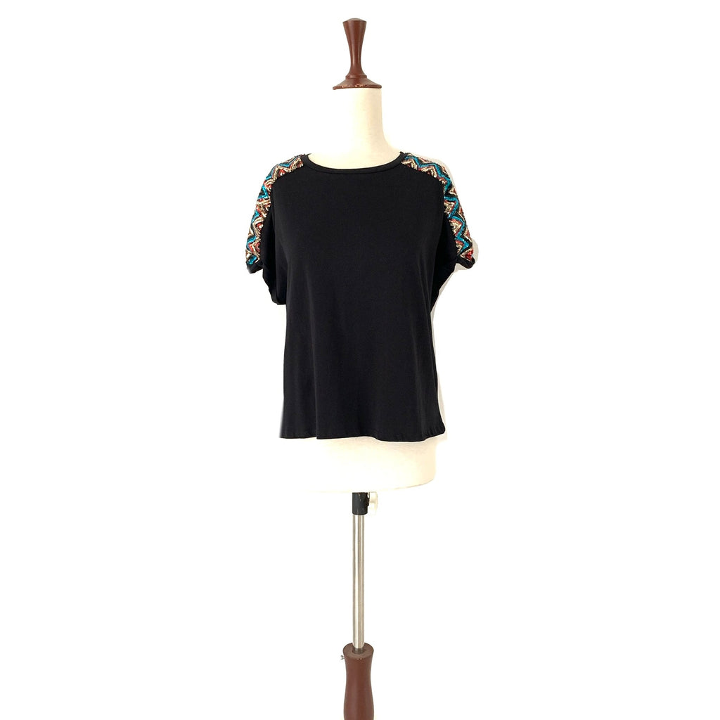 ZARA Black Sequins Cap-Sleeved Shirt | Gently Used |