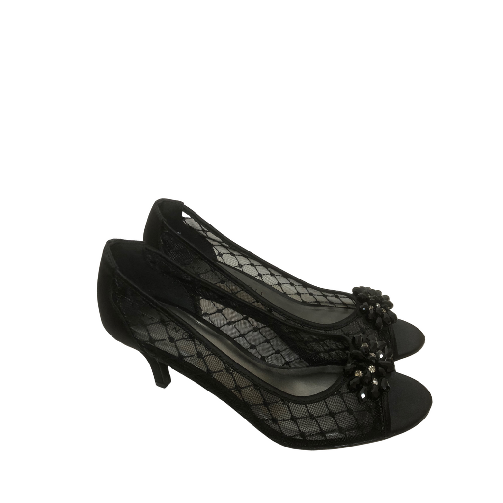 Karen Scott Black Mesh Rhinestone Peep-Toe Heels | Brand New |