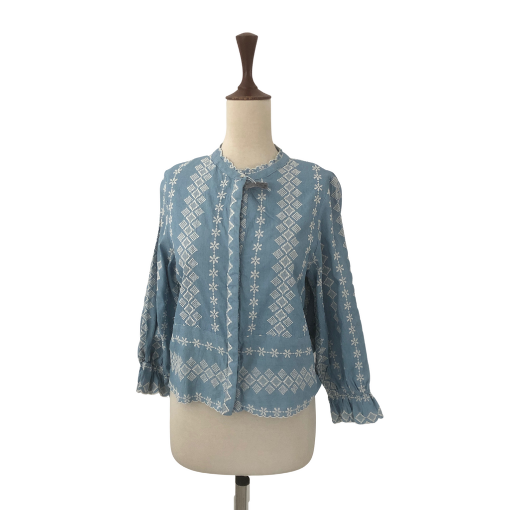 ZARA Blue & White Embroidered Blouse | Gently Used |