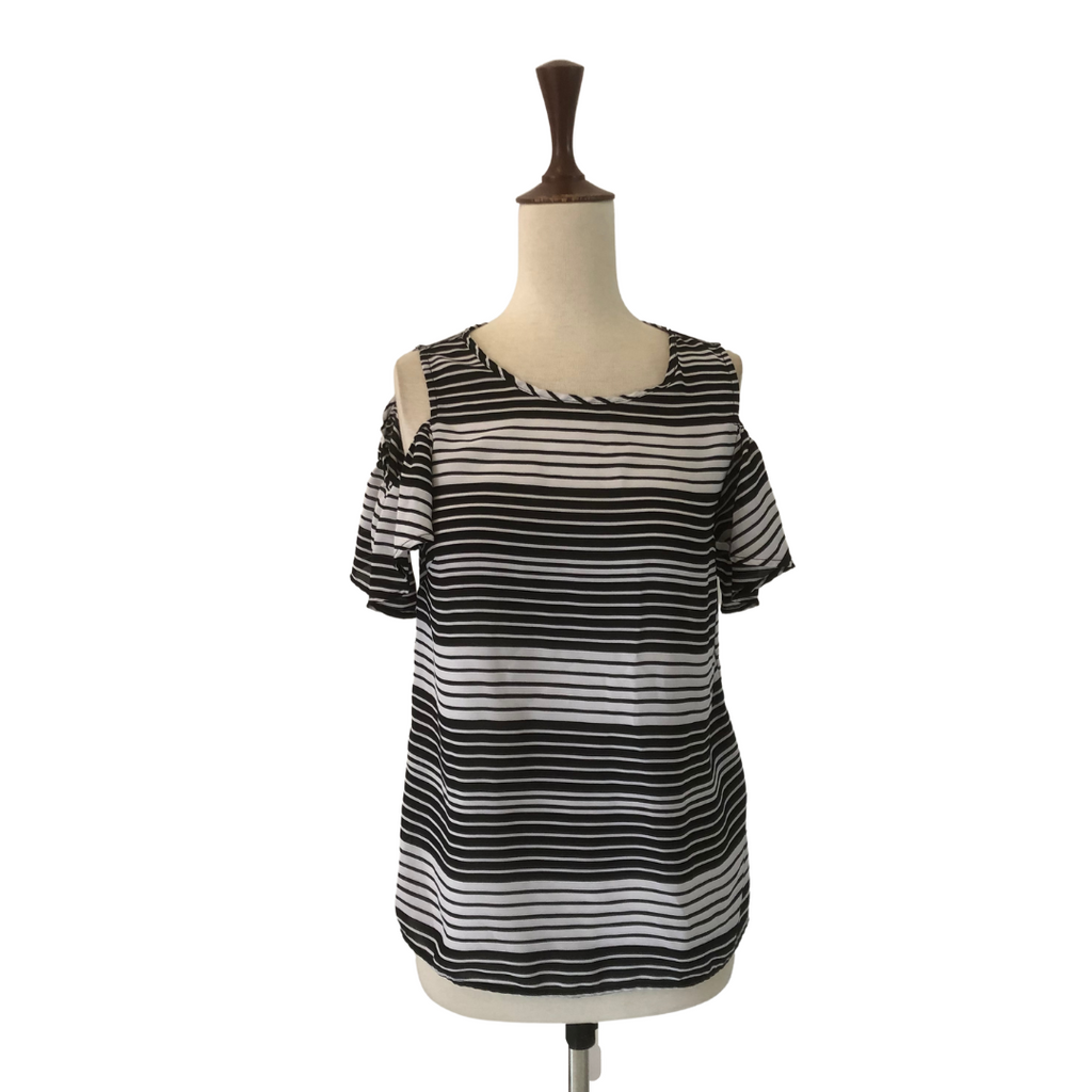 Suzy Shier Black & White Striped Cold Shoulder Top | Gently Used |