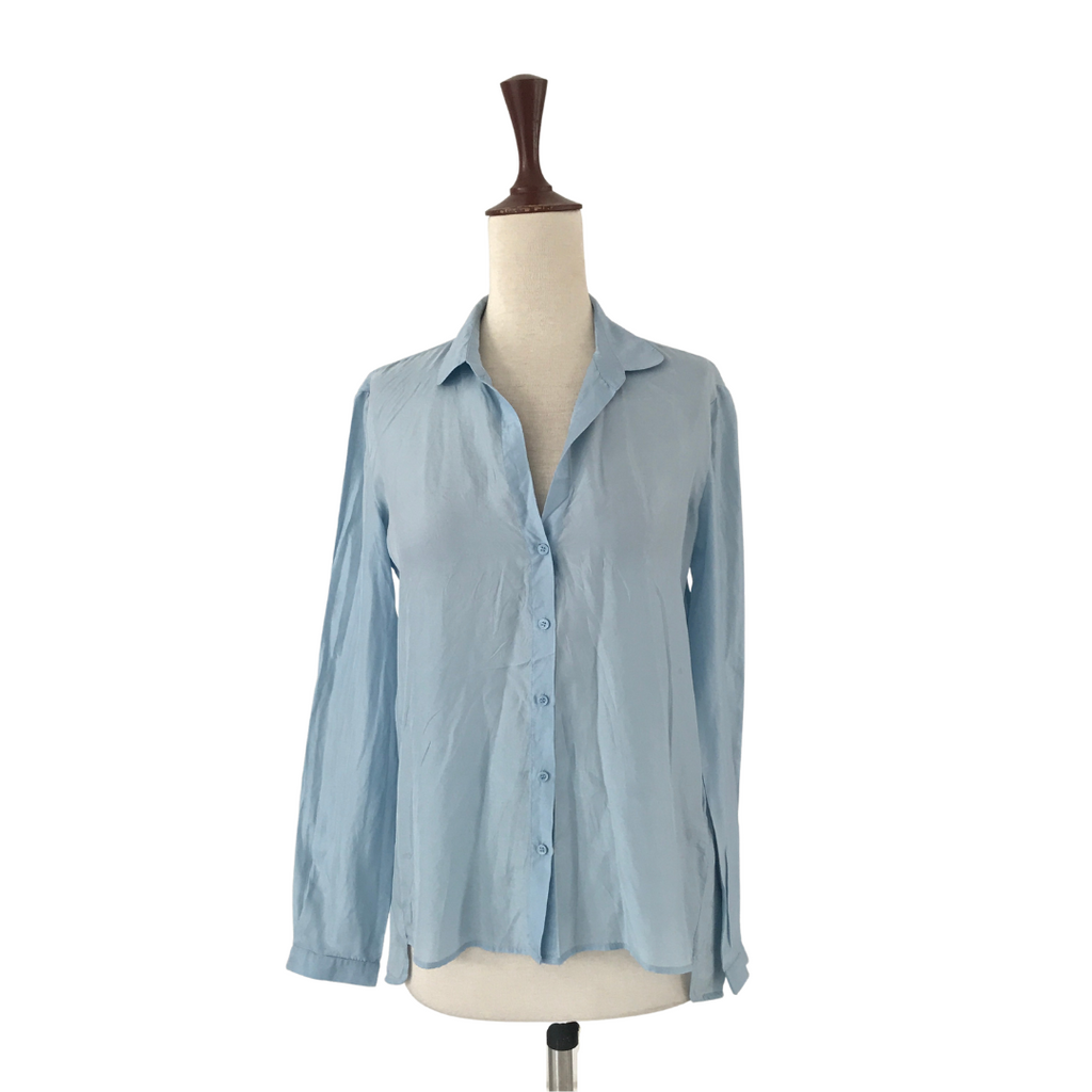 Massimo Dutti Light Blue Satin Collared Blouse | Pre Loved |