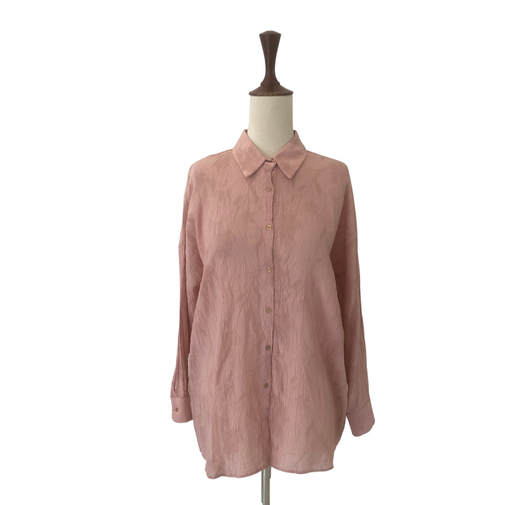 ZARA Pink Crinkle Collared Shirt | Gently Used |