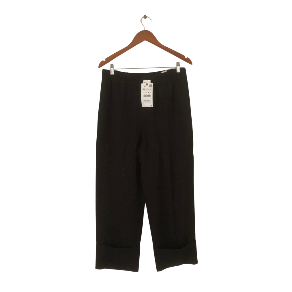ZARA Black Elastic-waist Cuffed Pants | Brand New |