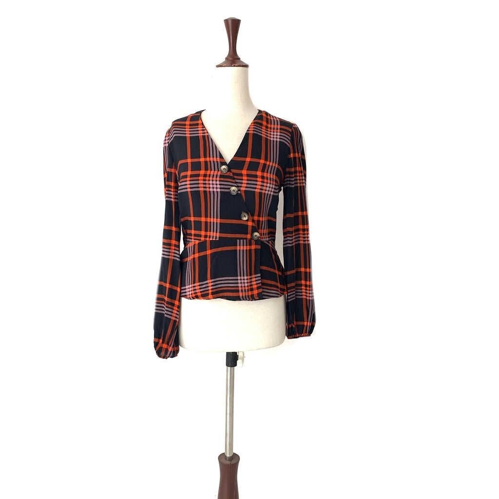 Red Herring Black & Orange Checked Top | Gently Used |