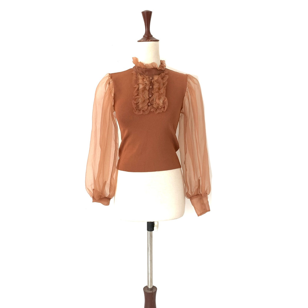 ZARA Brown Knit Net Sleeves Blouse | Brand New |