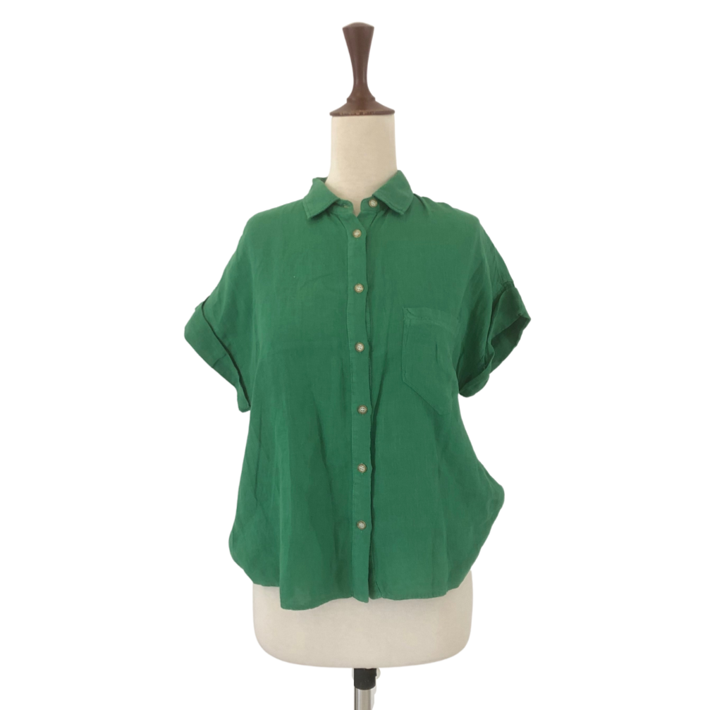 ZARA Bottle Green Linen Shirt | Gently Used |