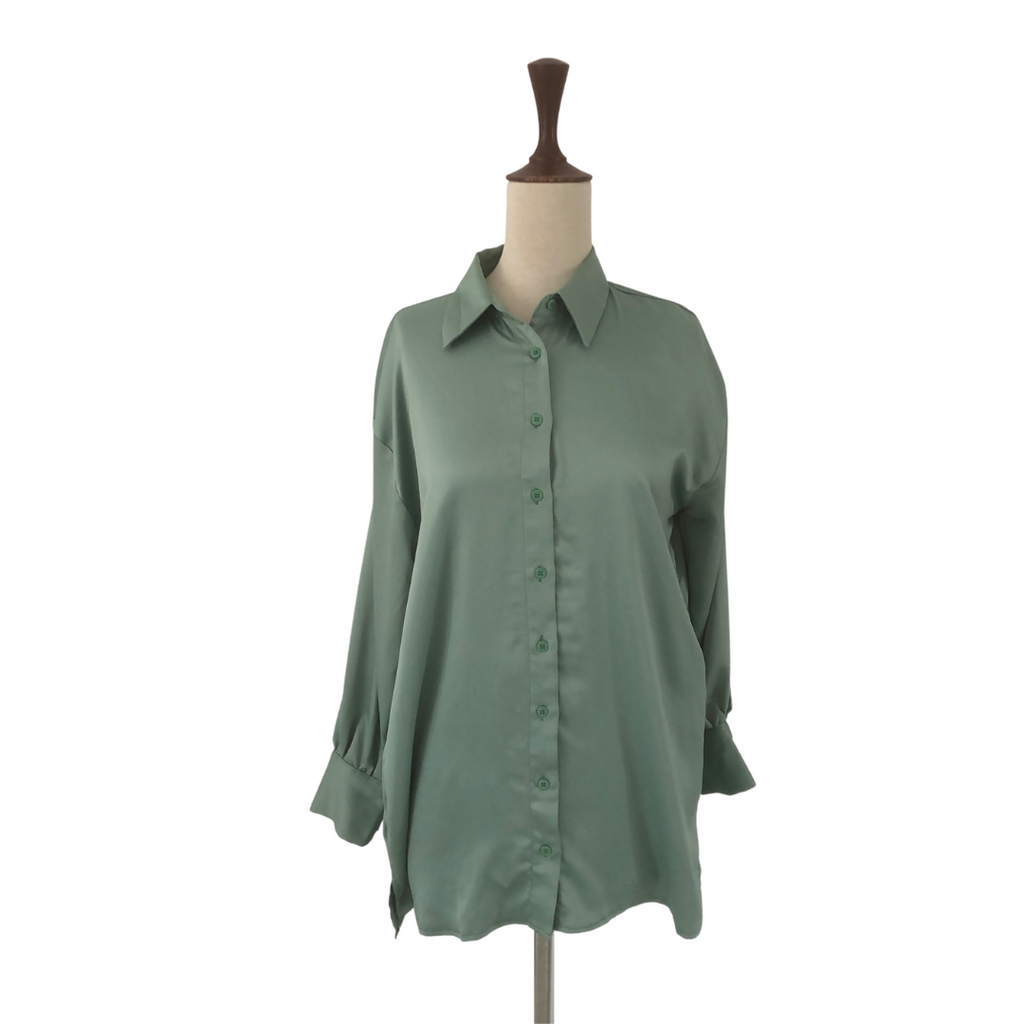 LCW Modest Green Satin Long Collared Shirt | Brand New |