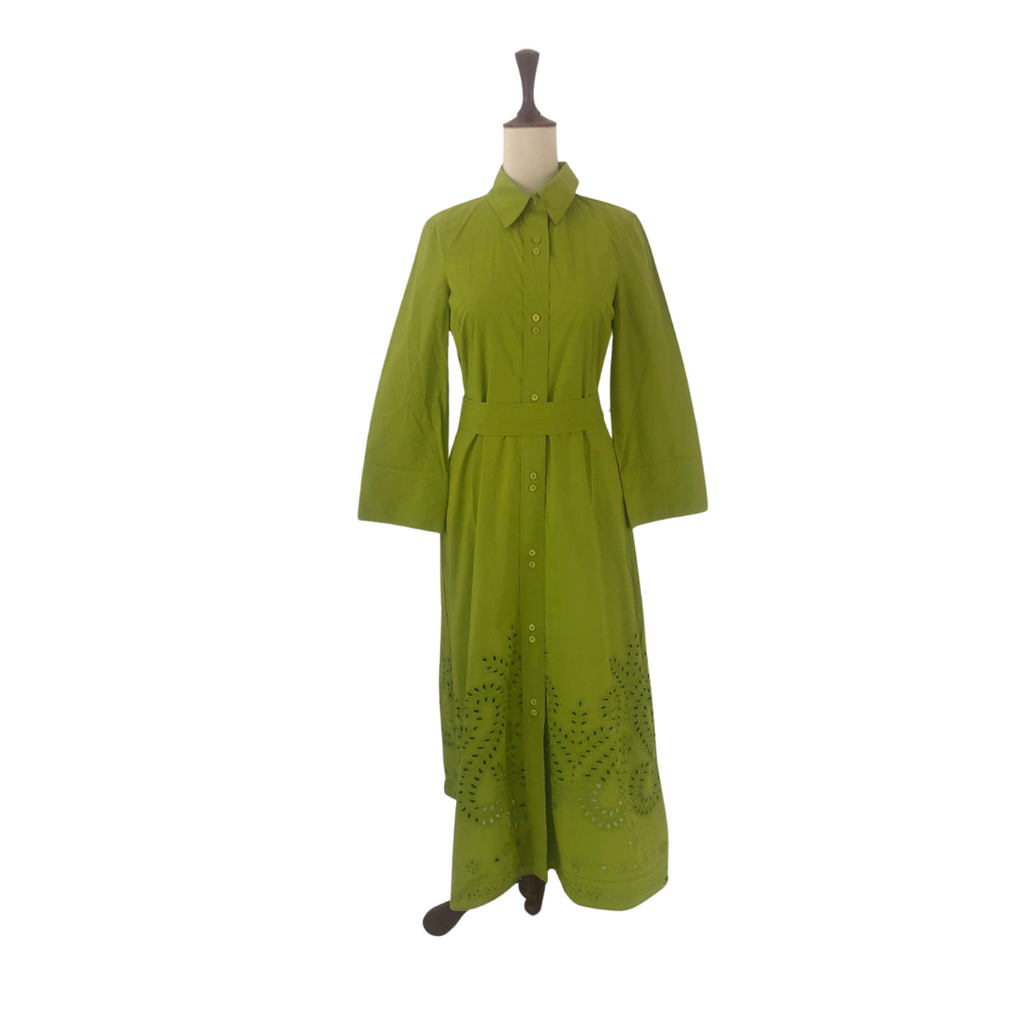 ZARA Lime Green Collared Cut-work Dress | Gently Used |