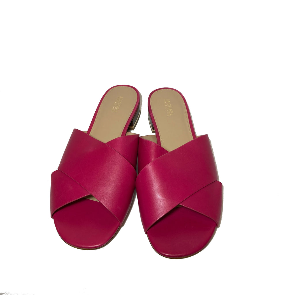 Michael Kors Pink Leather Criss-Cross Slides | Brand New |