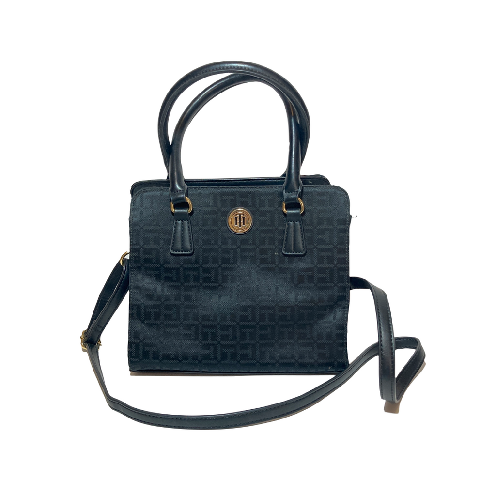Tommy Hilfiger Black Canvas Monogram Satchel | Pre Loved |
