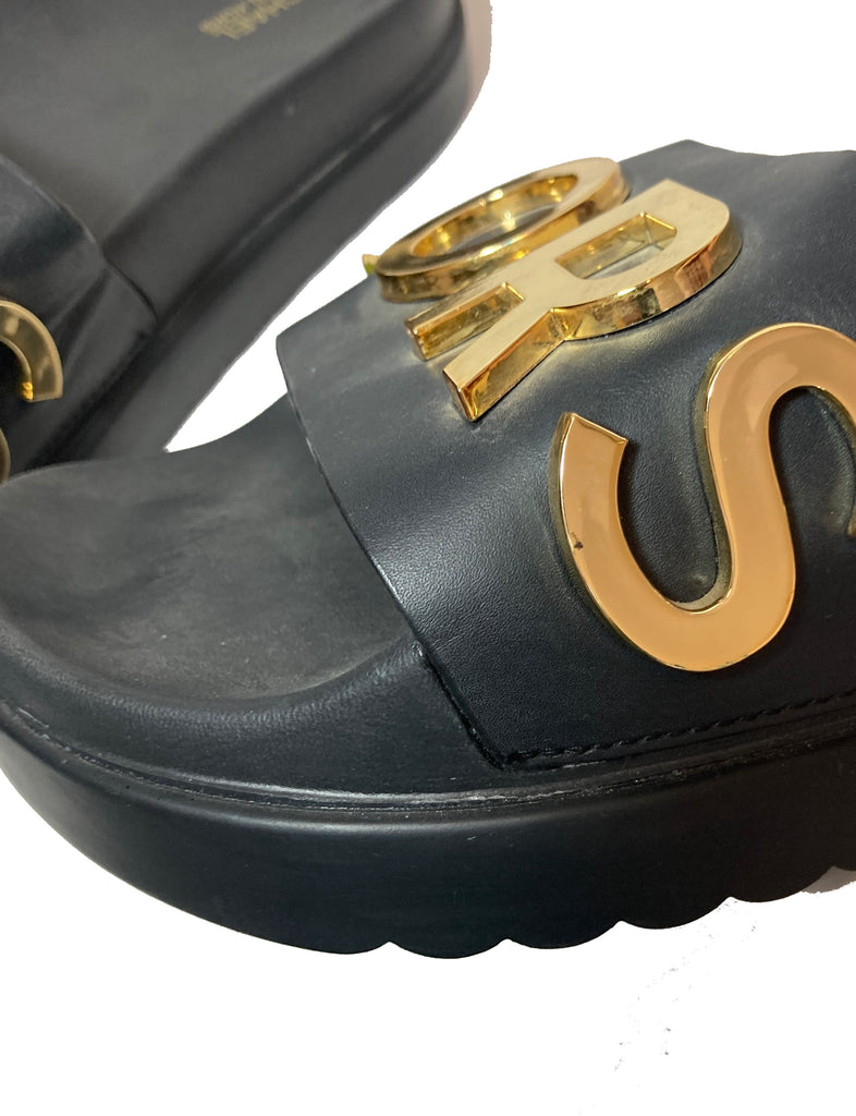 Michael Kors Black Leather & Rubber Platform Slides | Pre Loved |