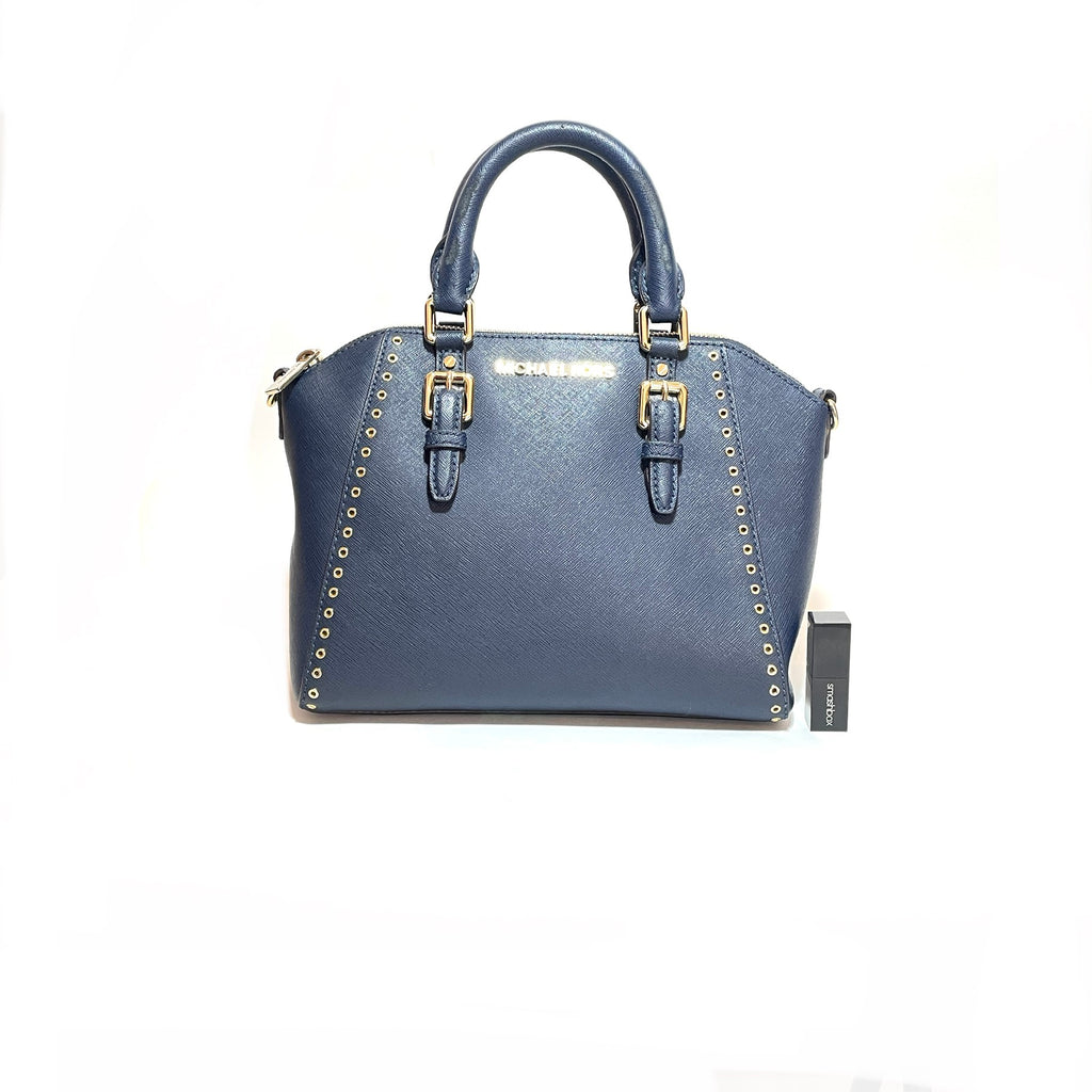 Michael Kors ‘Ciara Grommet’ Navy Leather Satchel | Pre Loved |