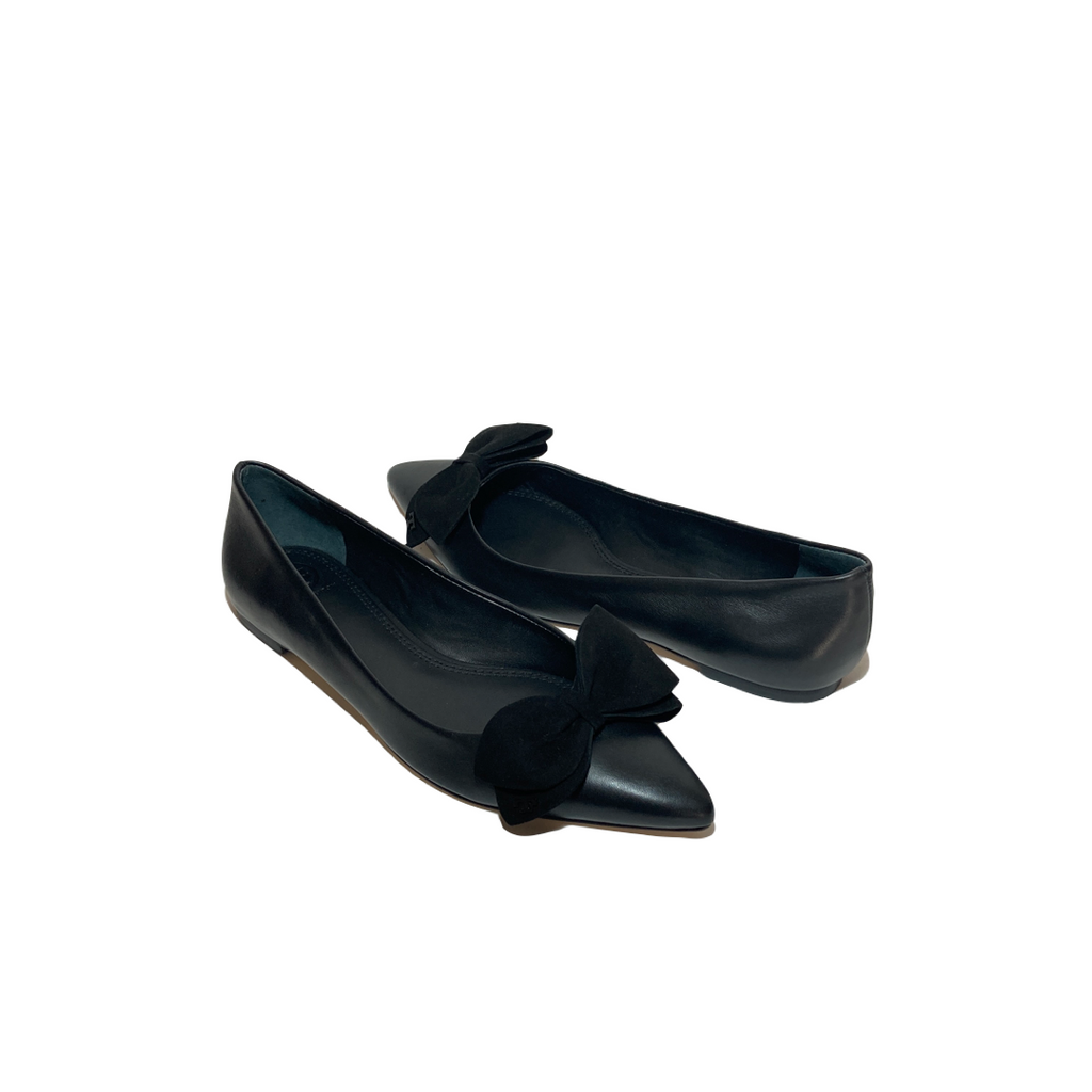 Tory Burch Black Leather 'Rosalind' Pointed Ballet Flats | Brand New |