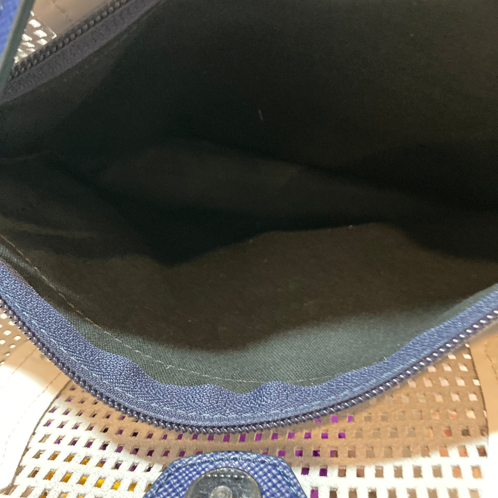 Russel & Bromley White & Navy Leather Laser-Cut Tote | Gently Used |