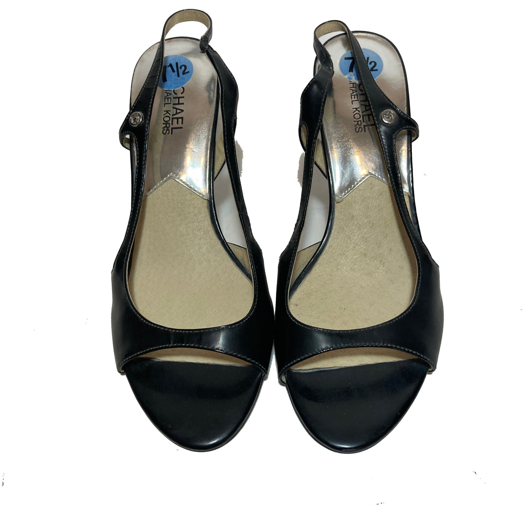 Michael Kors Black Leather Sling-Back Heels | Like New |