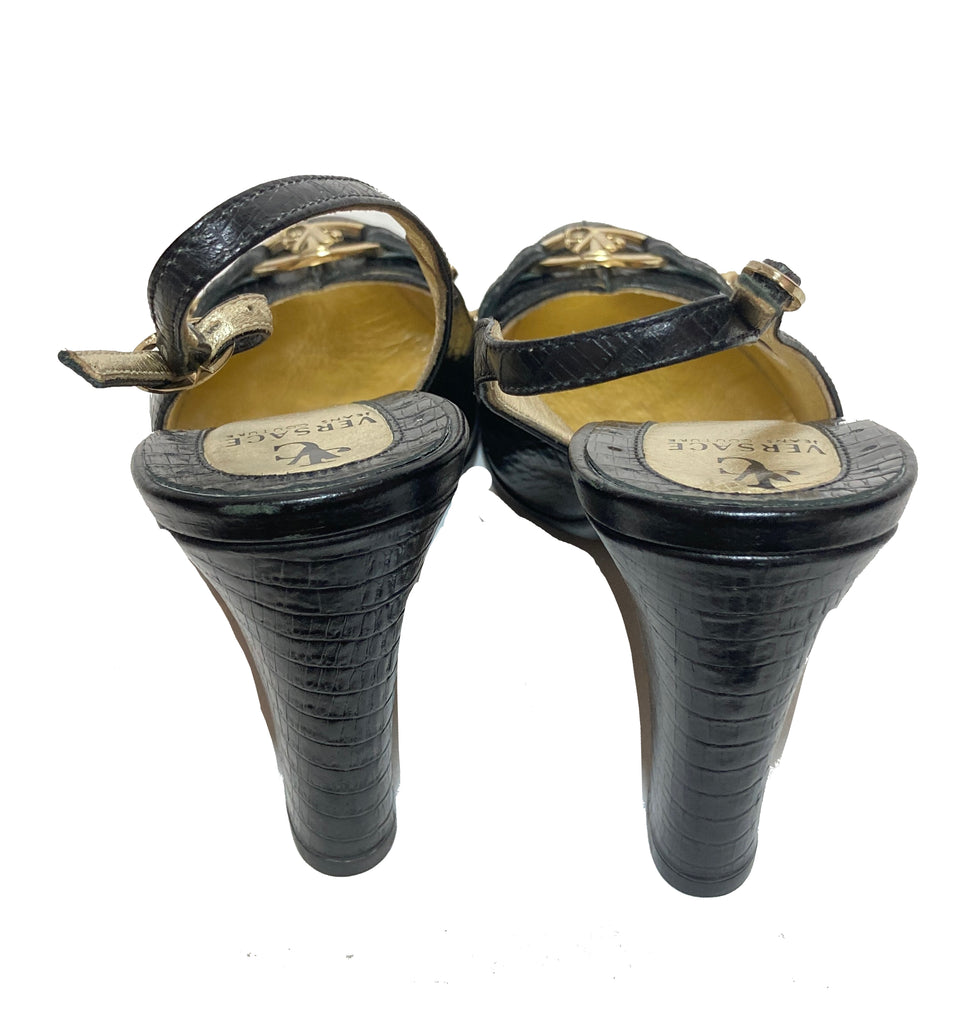 Versace Jeans Black Leather Sling-Back Pumps | Gently Used |