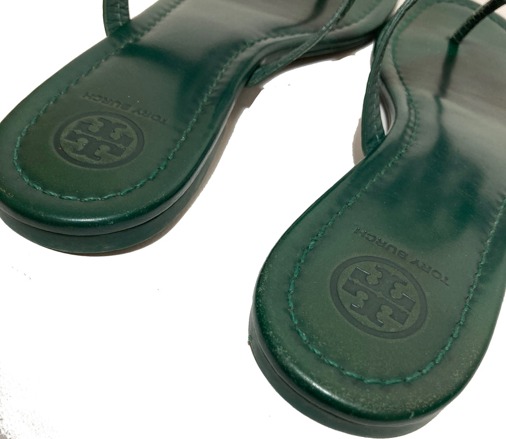 Tory Burch Green Croc Embossed 'Miller' Sandals | Pre Loved |
