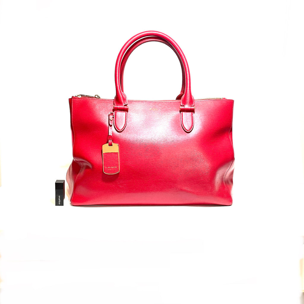 Lauren Ralph Lauren Red Leather Double Zip Tote | Gently Used |