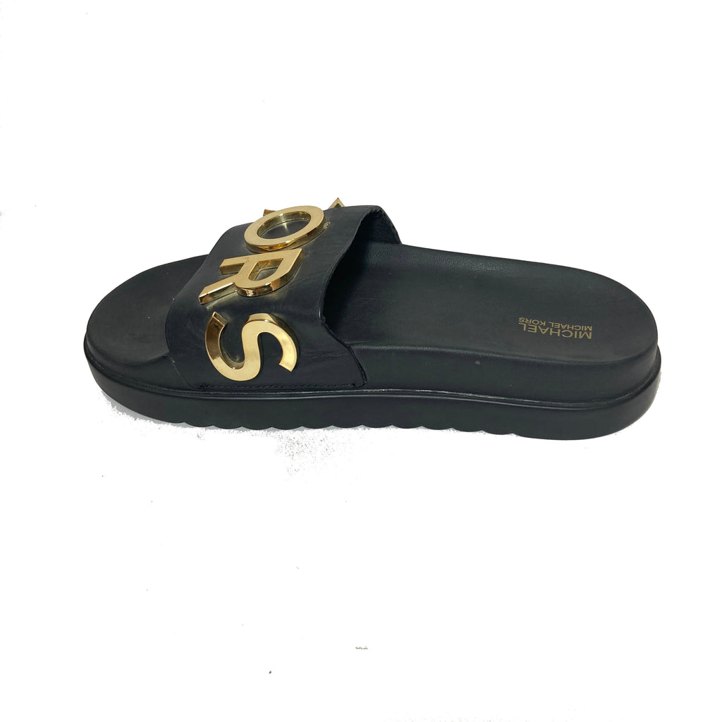 Michael Kors Black Leather & Rubber Platform Slides | Pre Loved |